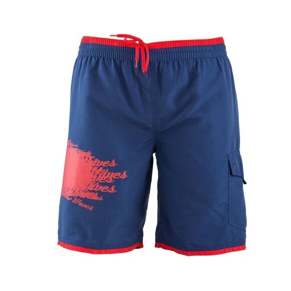 New Just Cavalli Men S / 48 Navy Red Board Swim Shorts Beach Trunks Surf Pocket - Picture 1 of 6